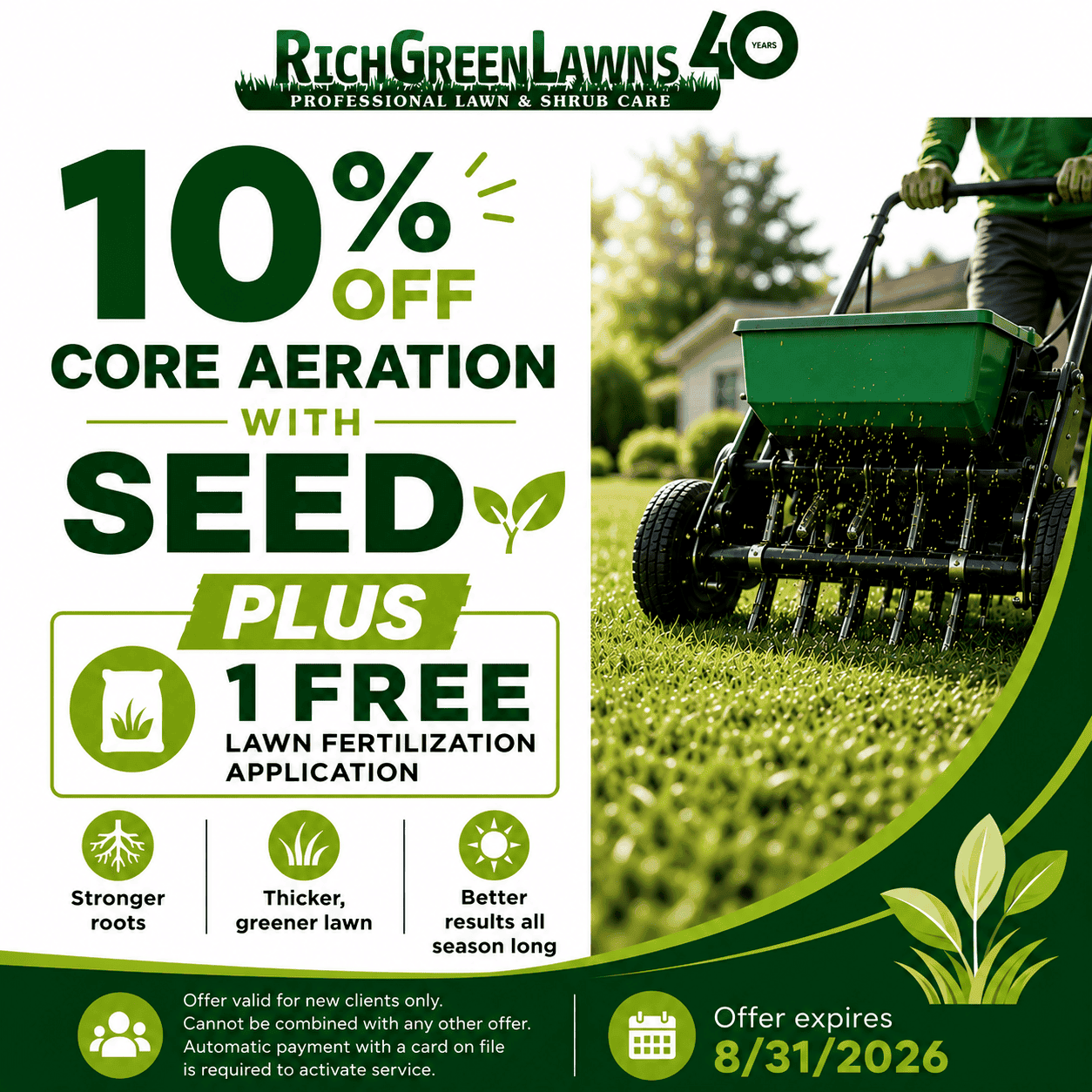 Rich Green Lawns Seed Aeration Offer.